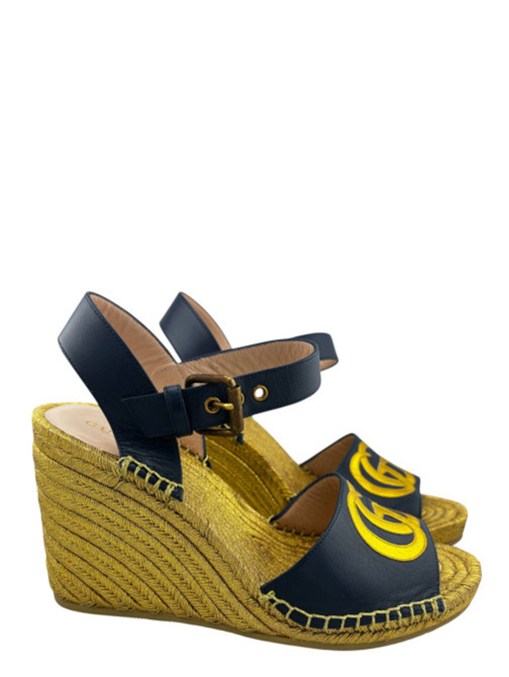 Gucci GG Gold Espadrille Wedges 36.5